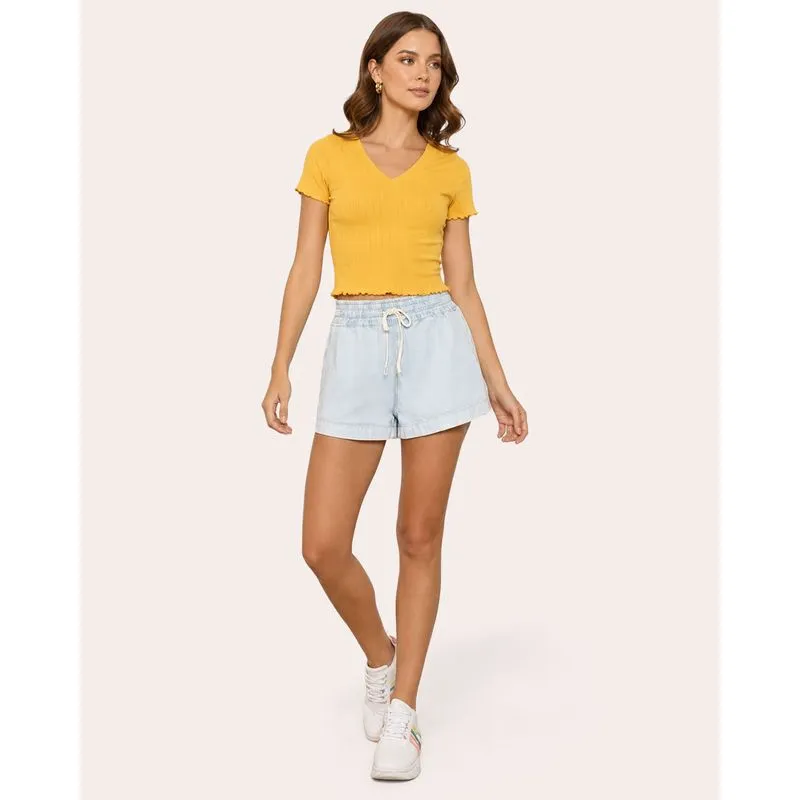 Shorts Feminino Jeans Clochard com Amarração Azul Claro 44