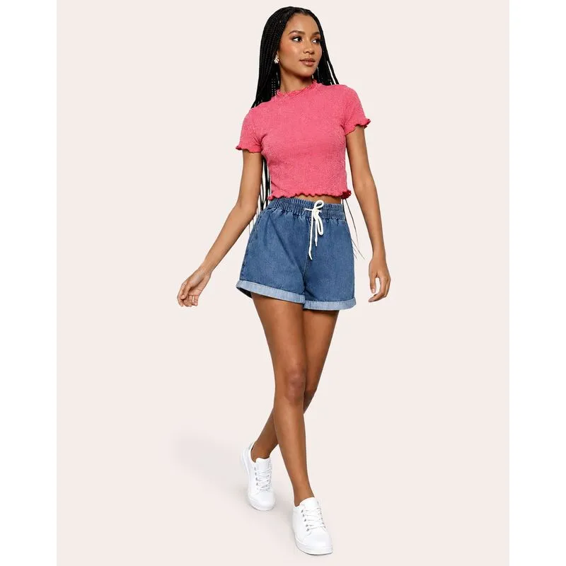 Shorts Feminino Jeans Clochard com Amarração Azul 44