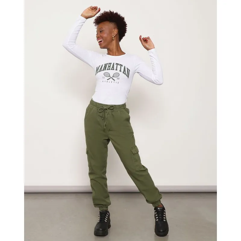 Calça Sarja Feminina Jogger Bolsos Cargo Verde UN