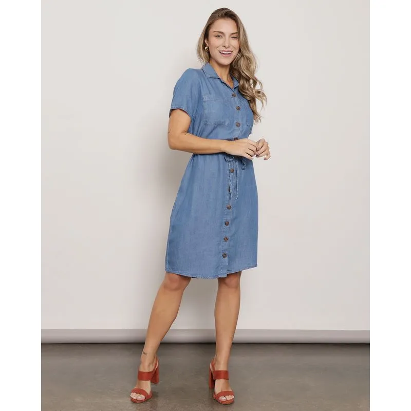 Vestido Jeans Feminino Botões Azul M