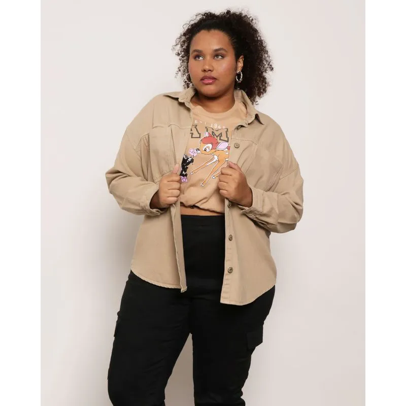 Jaqueta Plus Size Feminina Sarja Marrom Claro G3