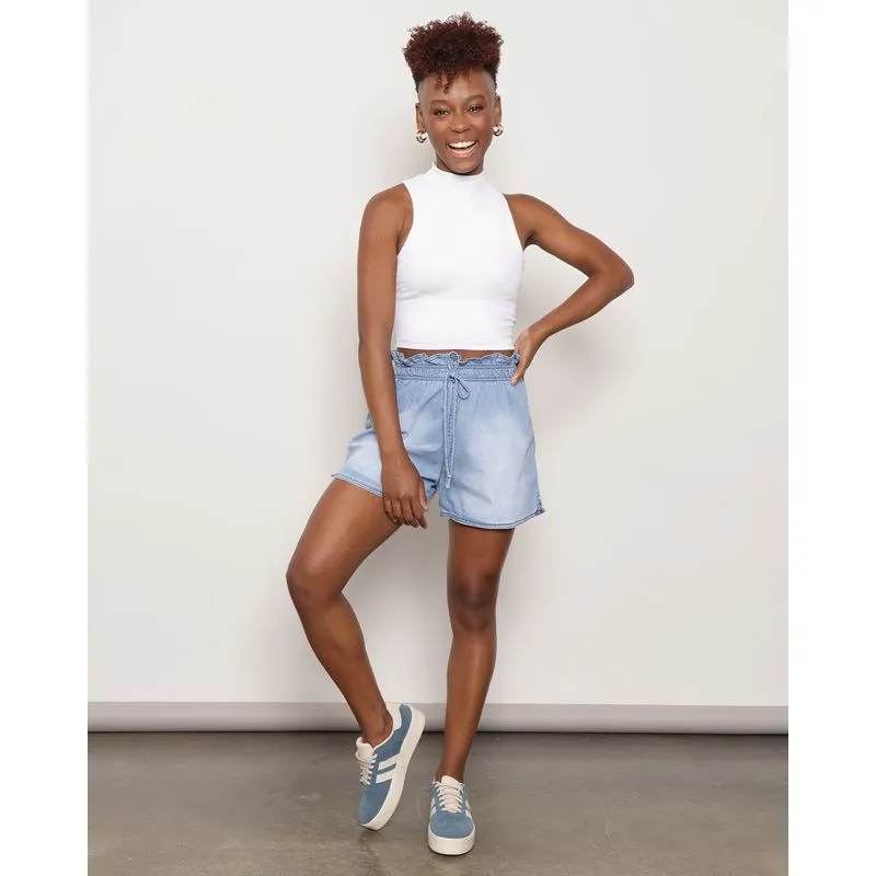 Short Jeans Feminino Clochard Bolsos Ajuste Azul M
