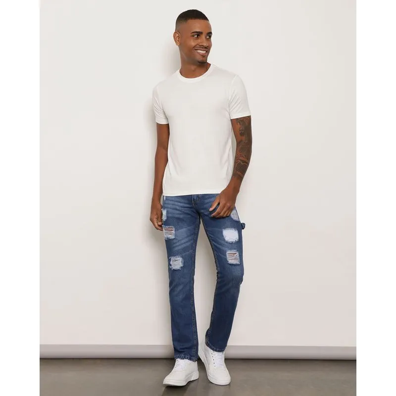Calça Jeans Masculina Reta Destroyed Vizzy Azul 38