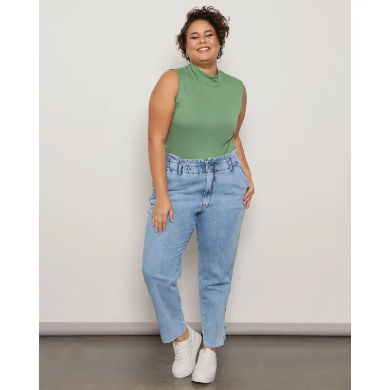 Calça Jeans Plus Size Feminina Vizzy Clochard Azul 48