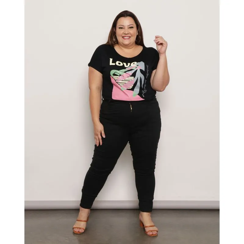 Calça Feminina Sarja Skinny Com Costura Preta 52