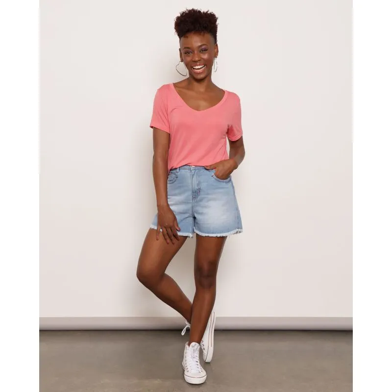 Short Jeans Feminino Barra Desfiada Azul 40