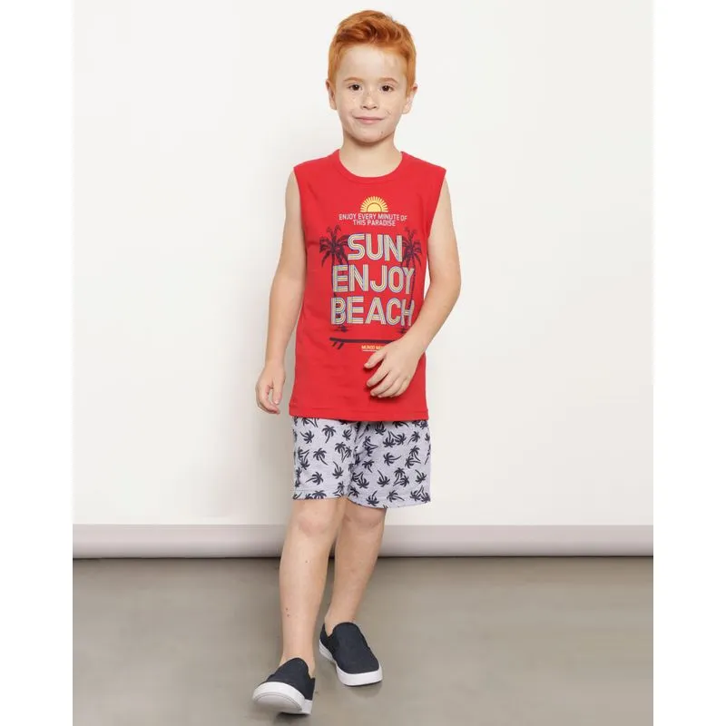 Conjunto Infantil Regata Estampa Tropical Vermelho 4
