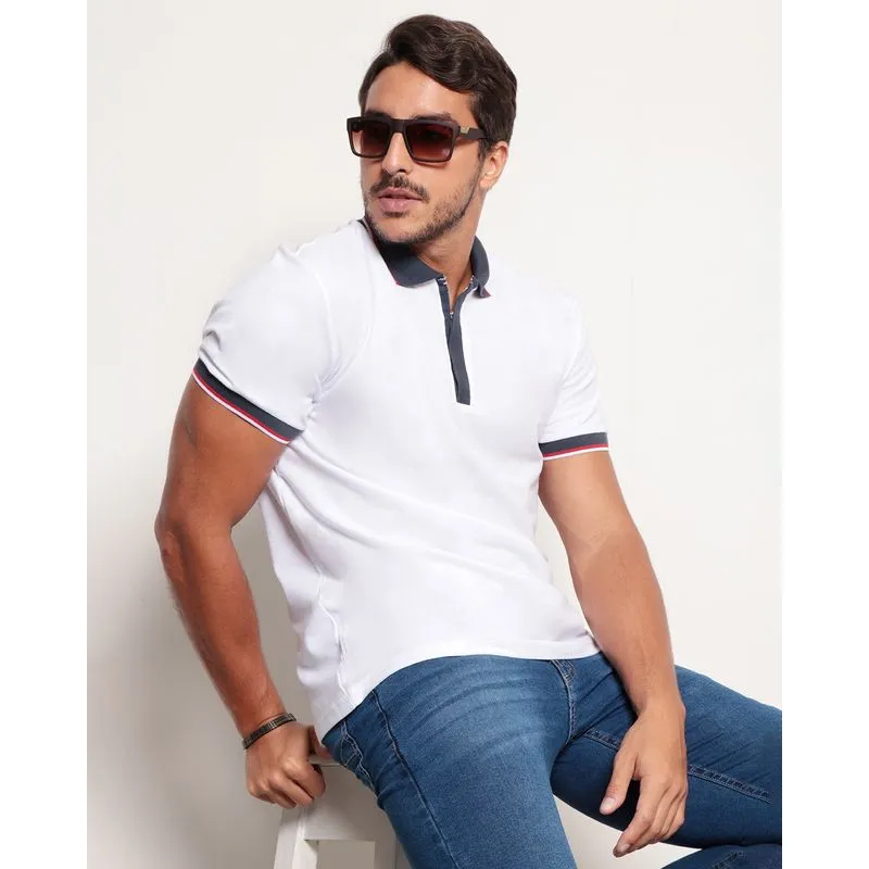 Polo Masculina Piquet Com Zíper Branca M