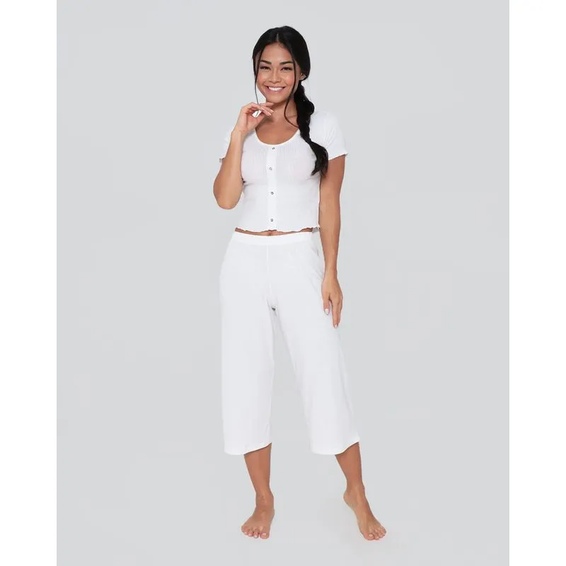Pijama Feminino Pantacourt Canelado Off White M