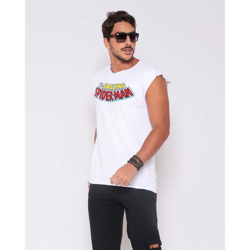 Regata Masculina Estampa Nas Costas Homem Aranha Marvel Branca G
