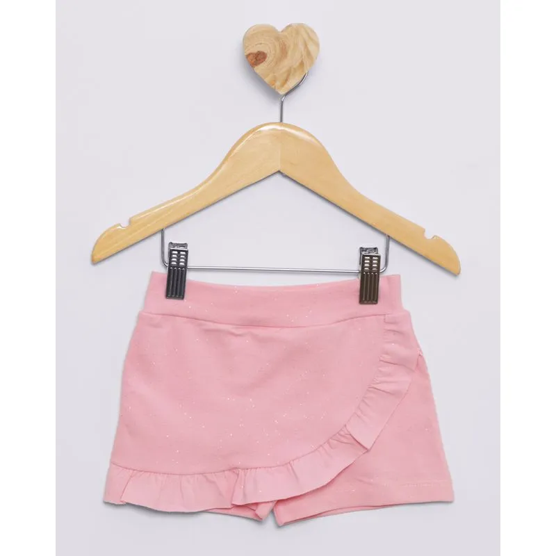 Short Saia Bebê Com Babado E Glitter Rosa Claro 1