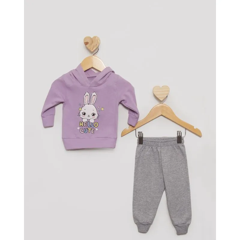 Conjunto Moletom Com Capuz Estampa Coelho Lilás M