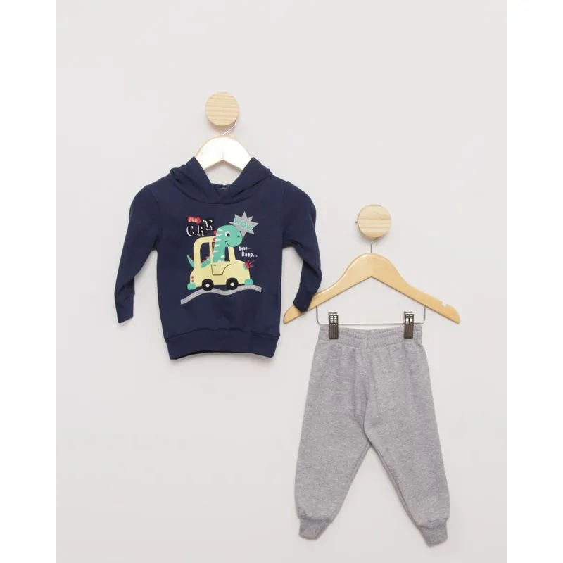 Conjunto Moletom Com Capuz Estampa Dinossauro Marinho P