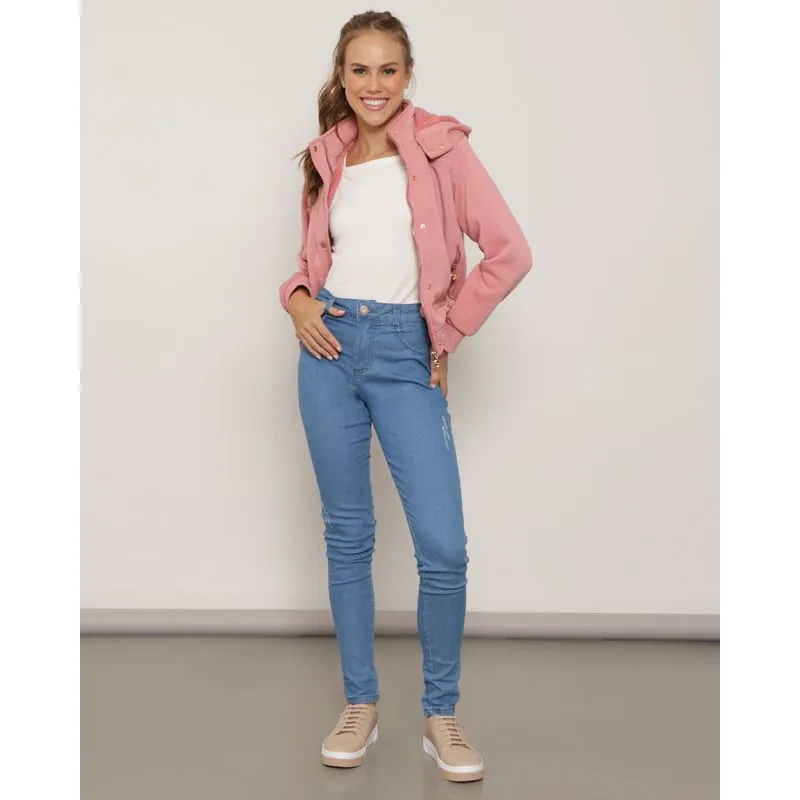 Calça Jeans Feminina Com Puído Skinny Biotipo Azul 42