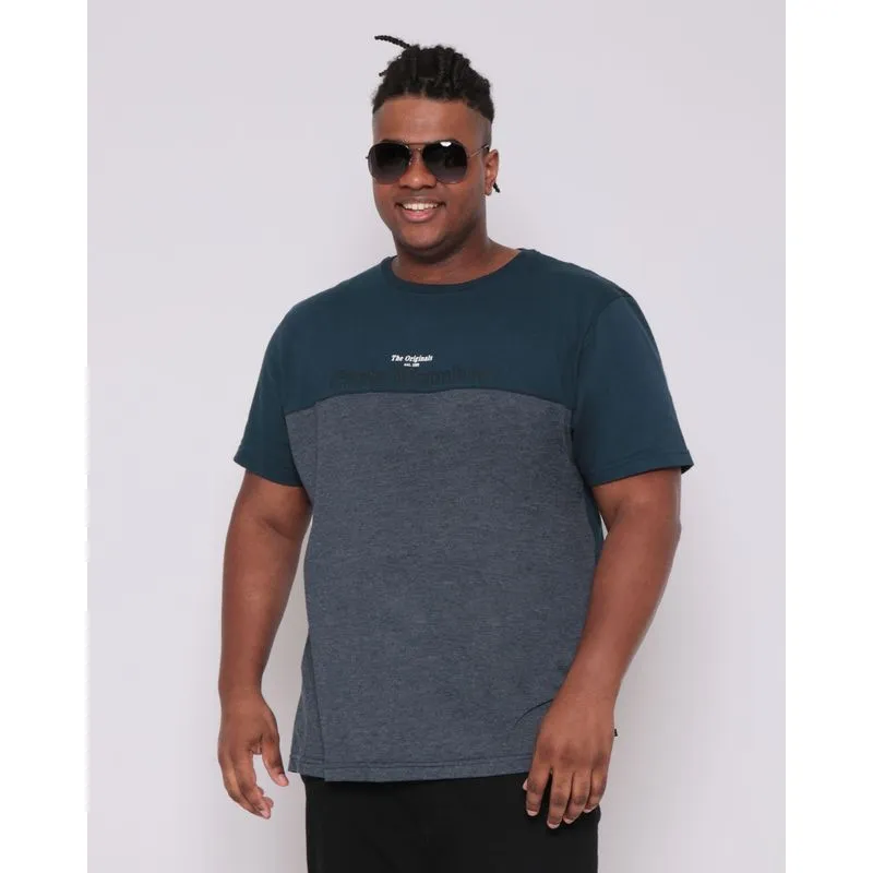 Camiseta Masculina Plus Size Recorte Mescla Marinho G3