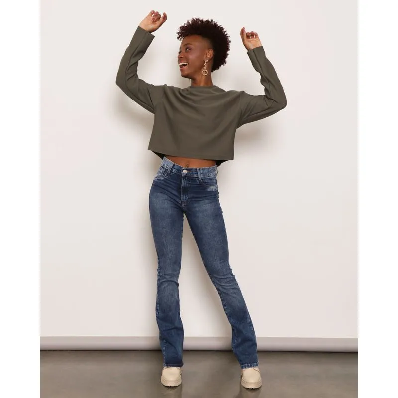 Calça Jeans Feminina Sawary Boot Cut Estonada Azul 13121001965045UN