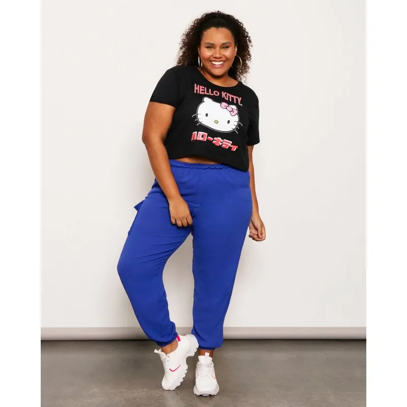 Calça Plus Size Feminina Jogger Bolso Cargo Azul G2