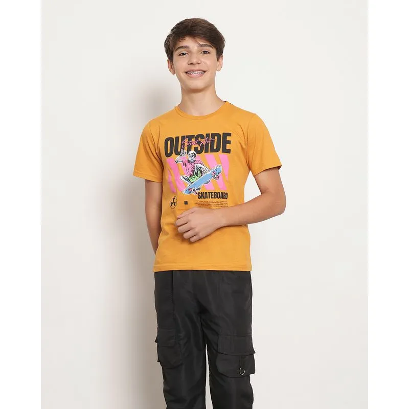 Camiseta Juvenil Manga Curta Estampa Skate Marrom 14