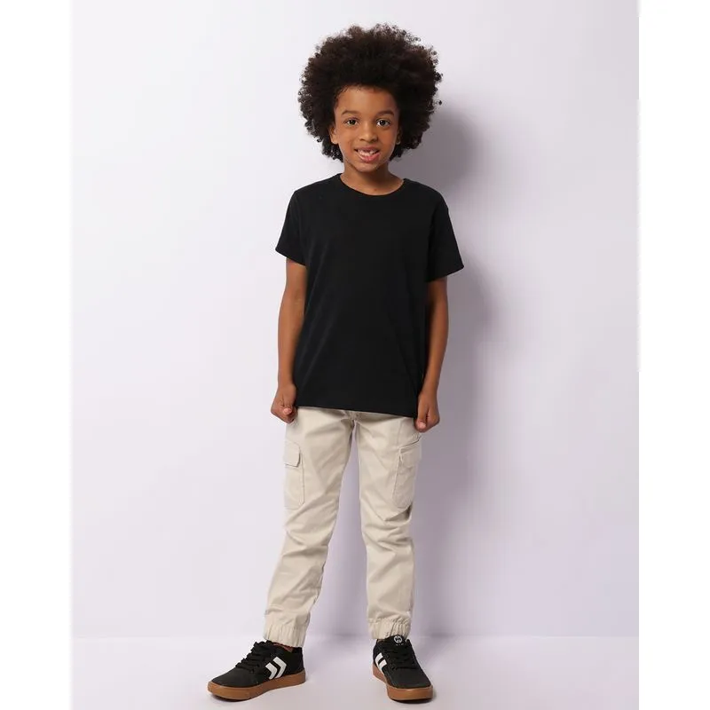 Calça Infantil Sarja Jogger Cargo Bege Claro 6