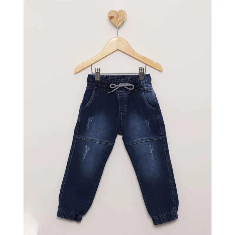 Calça Jeans Bebê Jogger com Puídos Blue Jeans Escuro 2