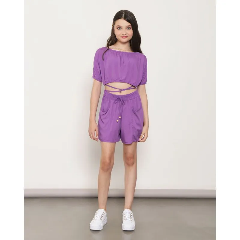 Short Viscose Juvenil Com Bolso Roxo 12