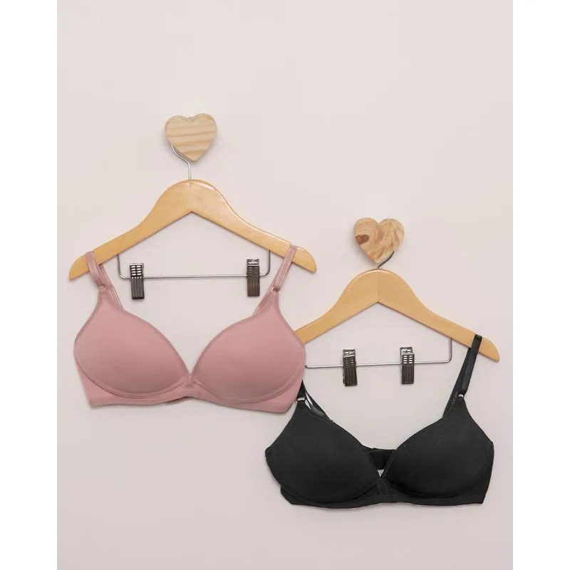 Kit Sutiãs Delcotton Feminino Com Bojo Antialérgico Rosa E Preto 44