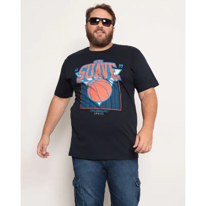 Camiseta Plus Size Masculina Estampa Basquete Marinho G2