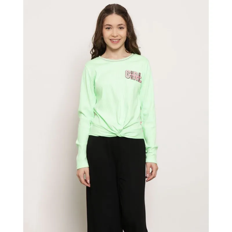 Blusa Juvenil Manga Longa Canelada Girl Power Verde Neon 16