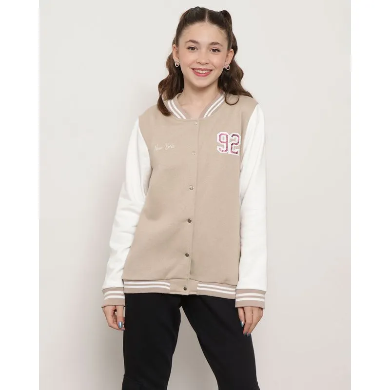 Jaqueta Moletom Juvenil College Estampa Bege 16