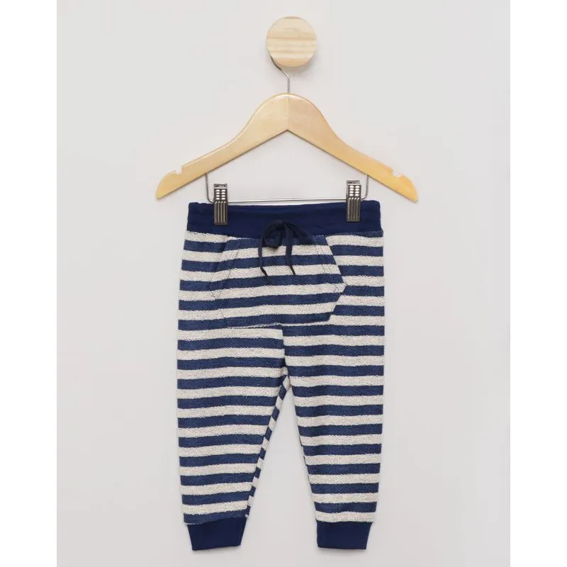 Calça Bebê Moletinho Listrada Bolso Jogger Azul G