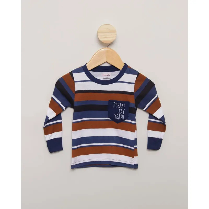 Camiseta Bebê Manga Longa Listrada Marinho M