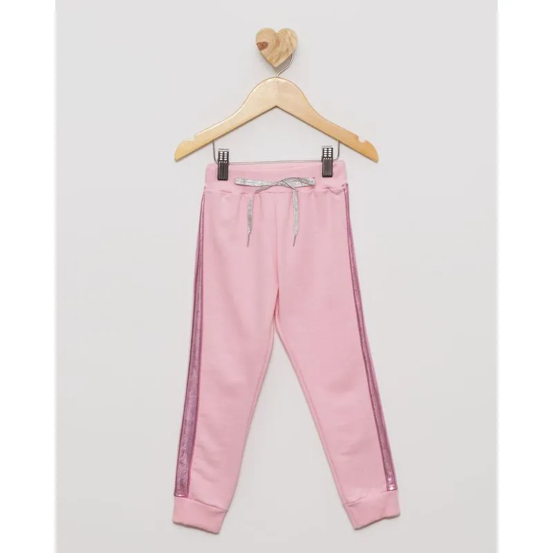 Calça Moletom Bebê com Recorte e Brilho Rosa Claro 3