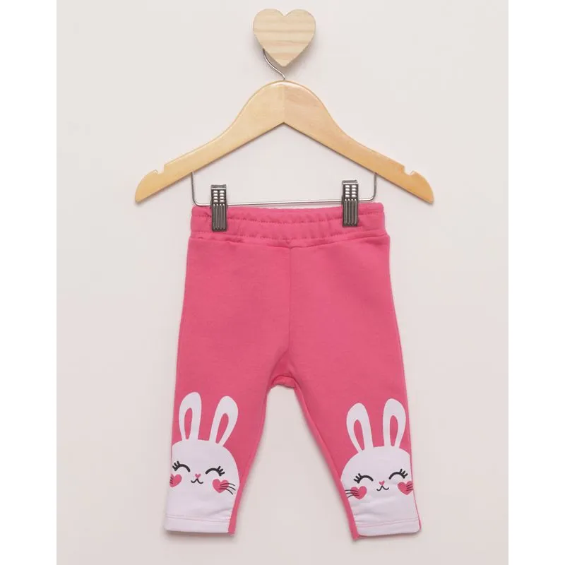 Calça Moletom Legging Bebê Estampa Coelhinha Rosa G