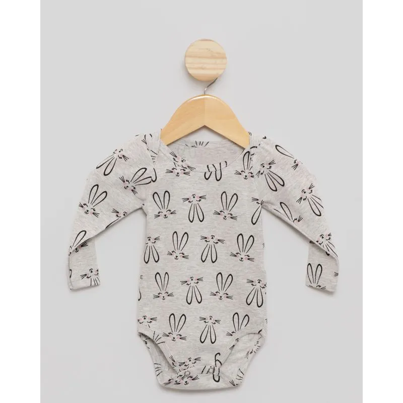 Body Bebê Manga Longa Estampa Coelhinha Cinza M