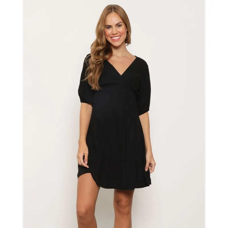 Vestido Feminino Gola V Costas Semi Aberta Preto M