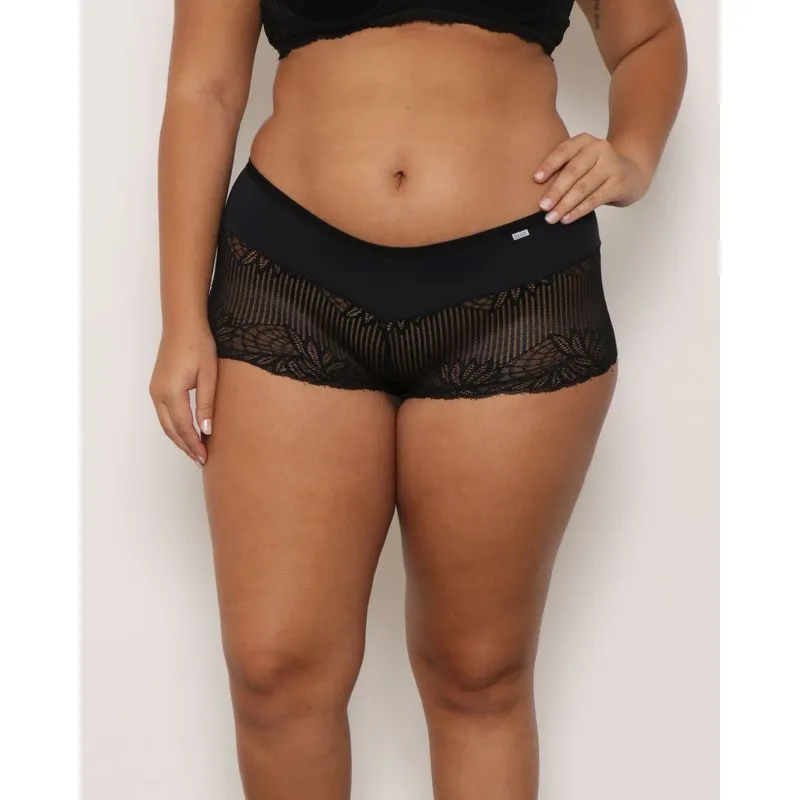 Calcinha Plus Size Feminina Caleçon Com Renda Preta 46