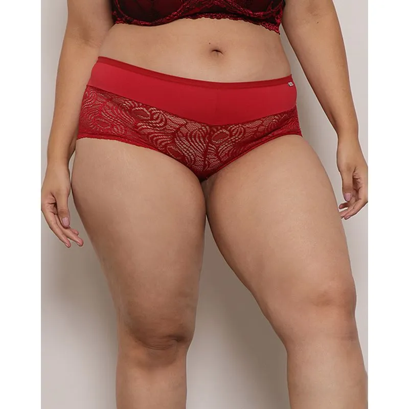 Calcinha Plus Size Feminina Caleçon Renda Vermelha 46