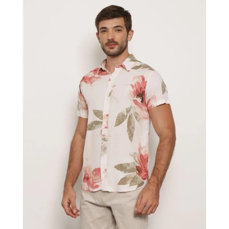 Camisa Masculina Manga Curta Viscose Estampada Off White GG