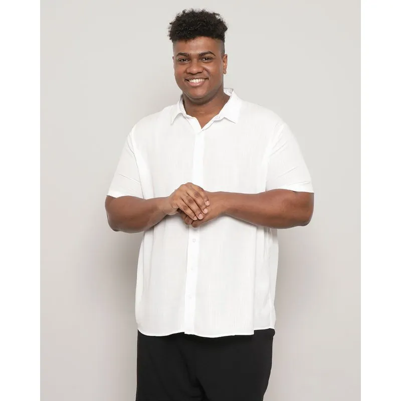 Camisa Plus Size Masculina Viscose Manga Curta Branca UN