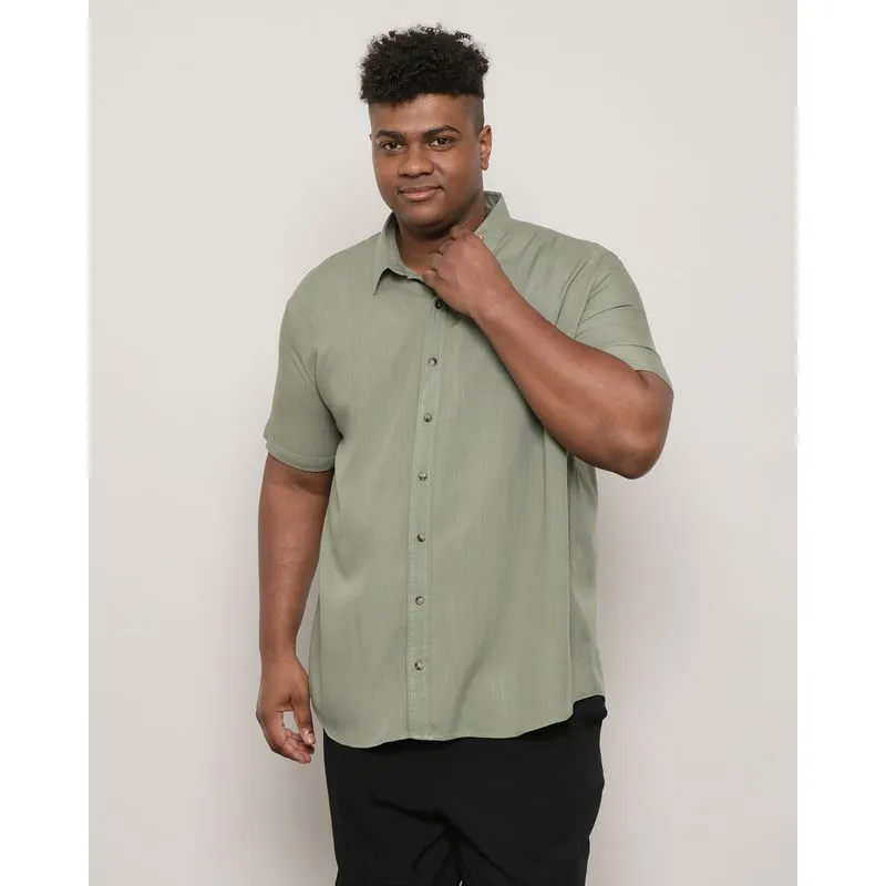 Camisa Plus Size Masculina Viscose Manga Curta Verde G2
