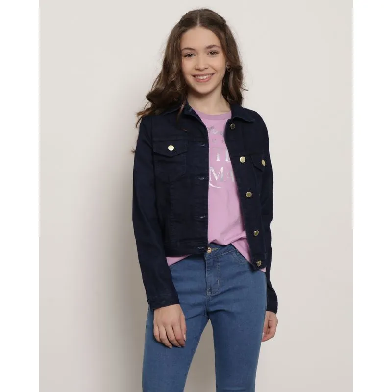Jaqueta Jeans Juvenil Bolso Com Botões Azul 16