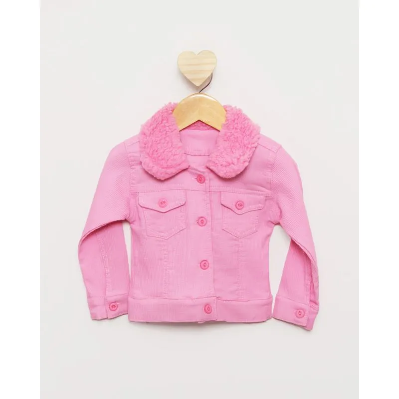Casaco Bebê Cotelê Gola Em Sherpa Rosa 2