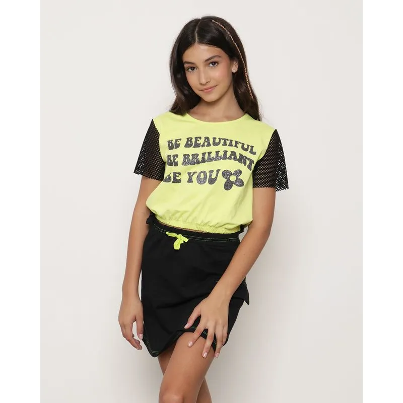Blusa Juvenil Tela Manga Curta Verde Neon 16