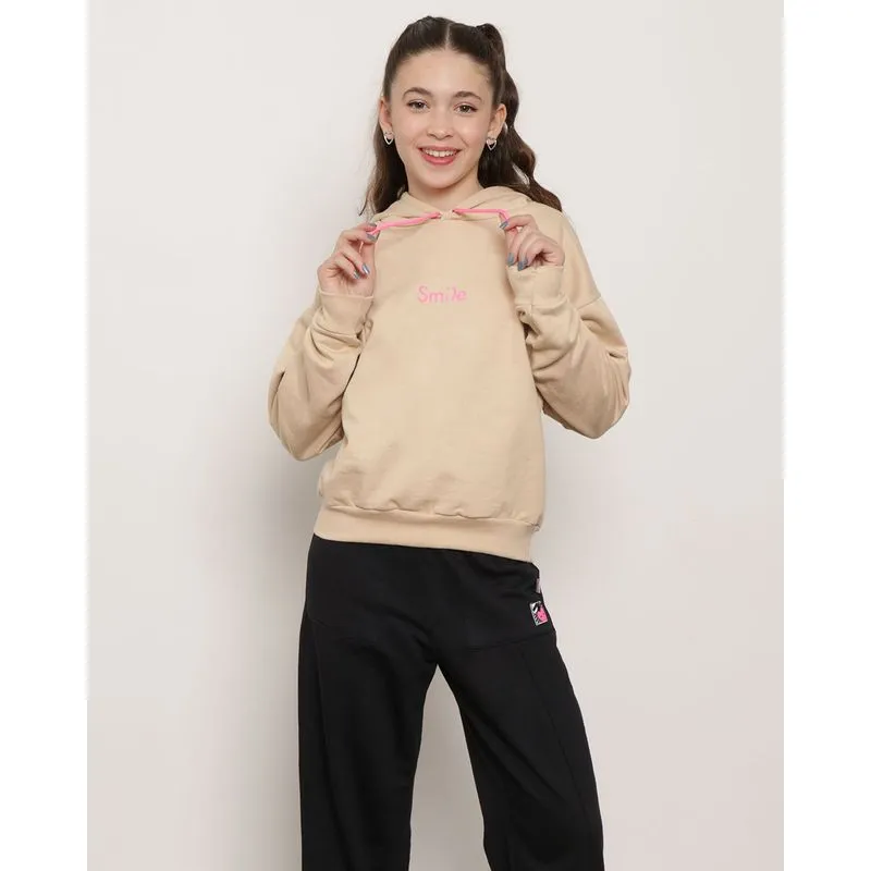 Blusão Moletom Juvenil Touca Estampa Smile Bege 12