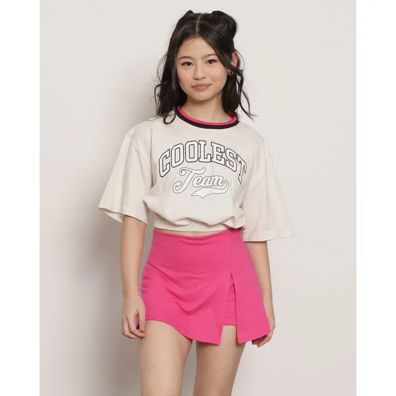 Blusa Juvenil Cropped Manga Curta Estampa Glitter Bege 10