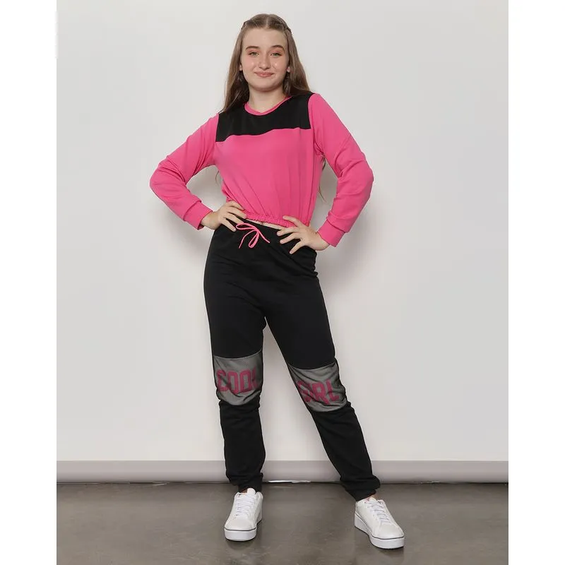 Calça Moletom Juvenil Cool Girl Com Recorte Telado Preta 12