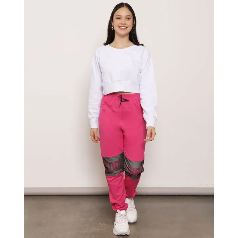 Calça Moletom Juvenil Cool Girl Com Recorte Telado Rosa 14