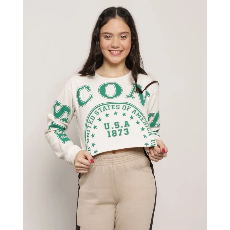 Blusa Moletom Juvenil Cropped Wisconsin Bege 14