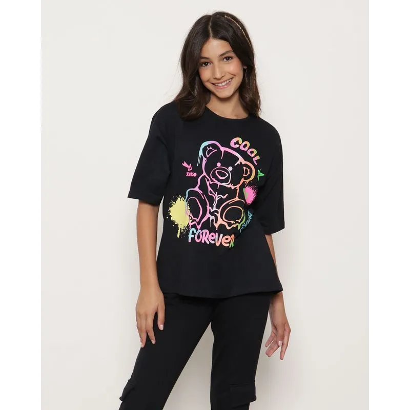 Camiseta Juvenil Oversized Com Estampa Preta 10