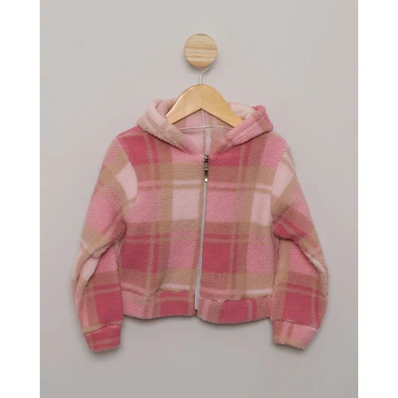 Jaqueta Bebê Sherpa Xadrez Rosa 1